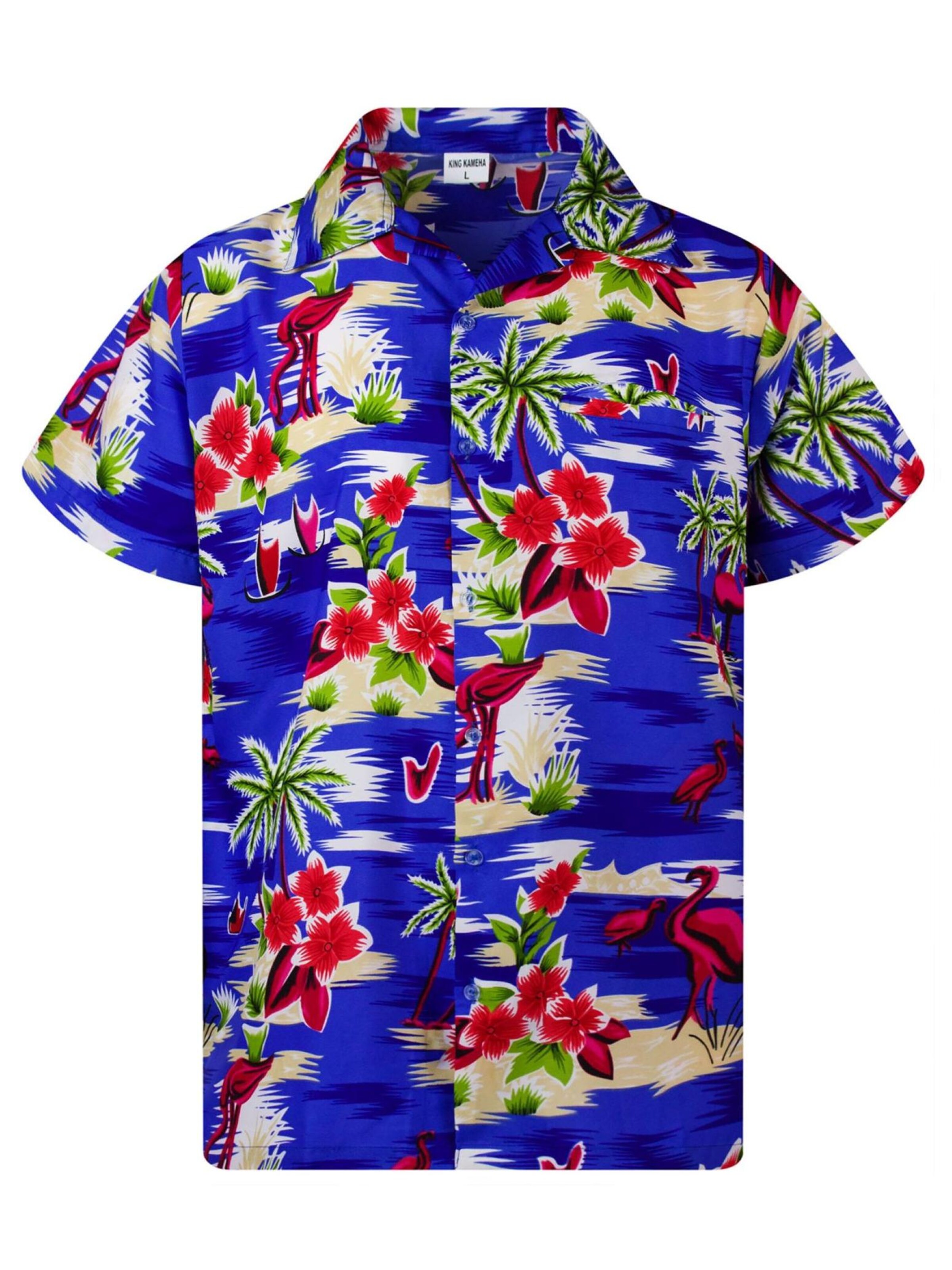 King Kameha Shirt 'Flamingos' in Blue: front