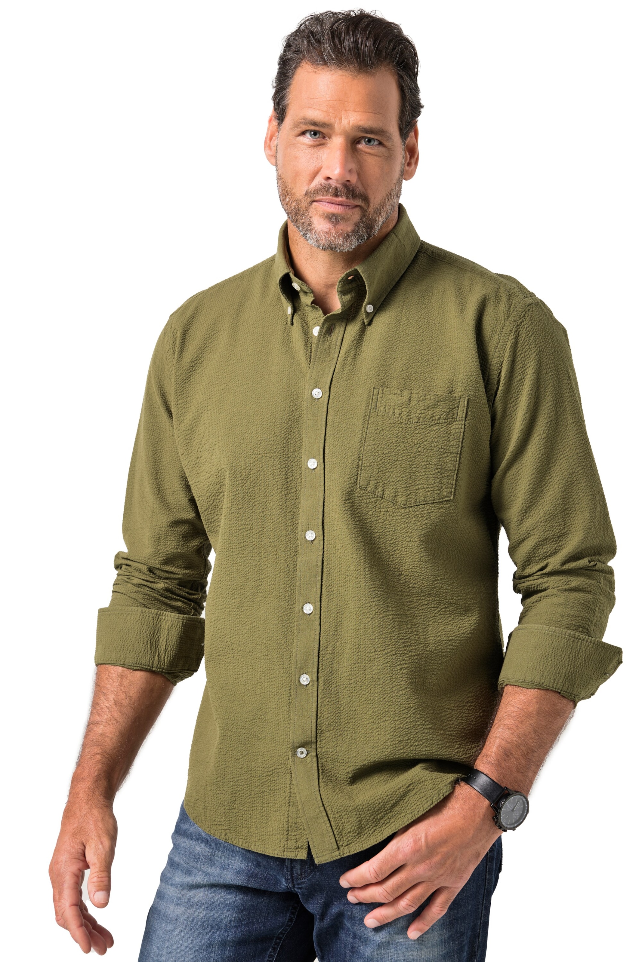 JP1880 Regular fit Overhemd in Groen: voorkant