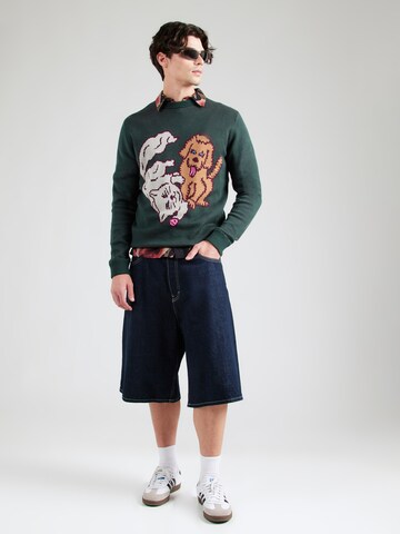 Cleptomanicx Pullover 'Cat & Dog' in Grün