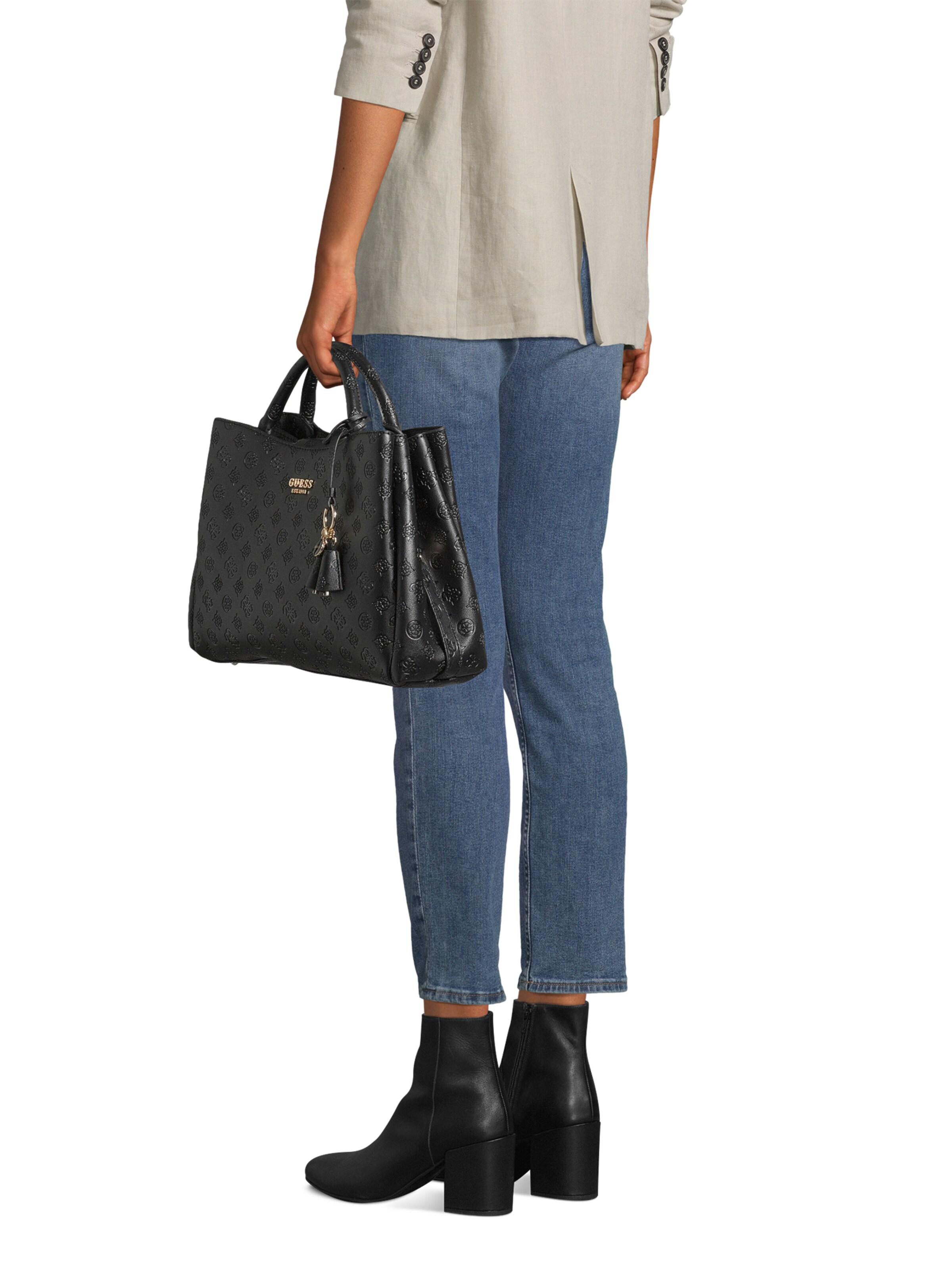 GUESS Handtasche 'PHOEBE LRG GIRLFRIEND SATCHEL' in Schwarz