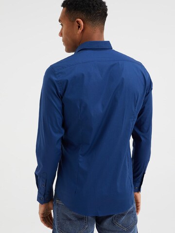 WE Fashion Slim fit Button Up Shirt in Blue