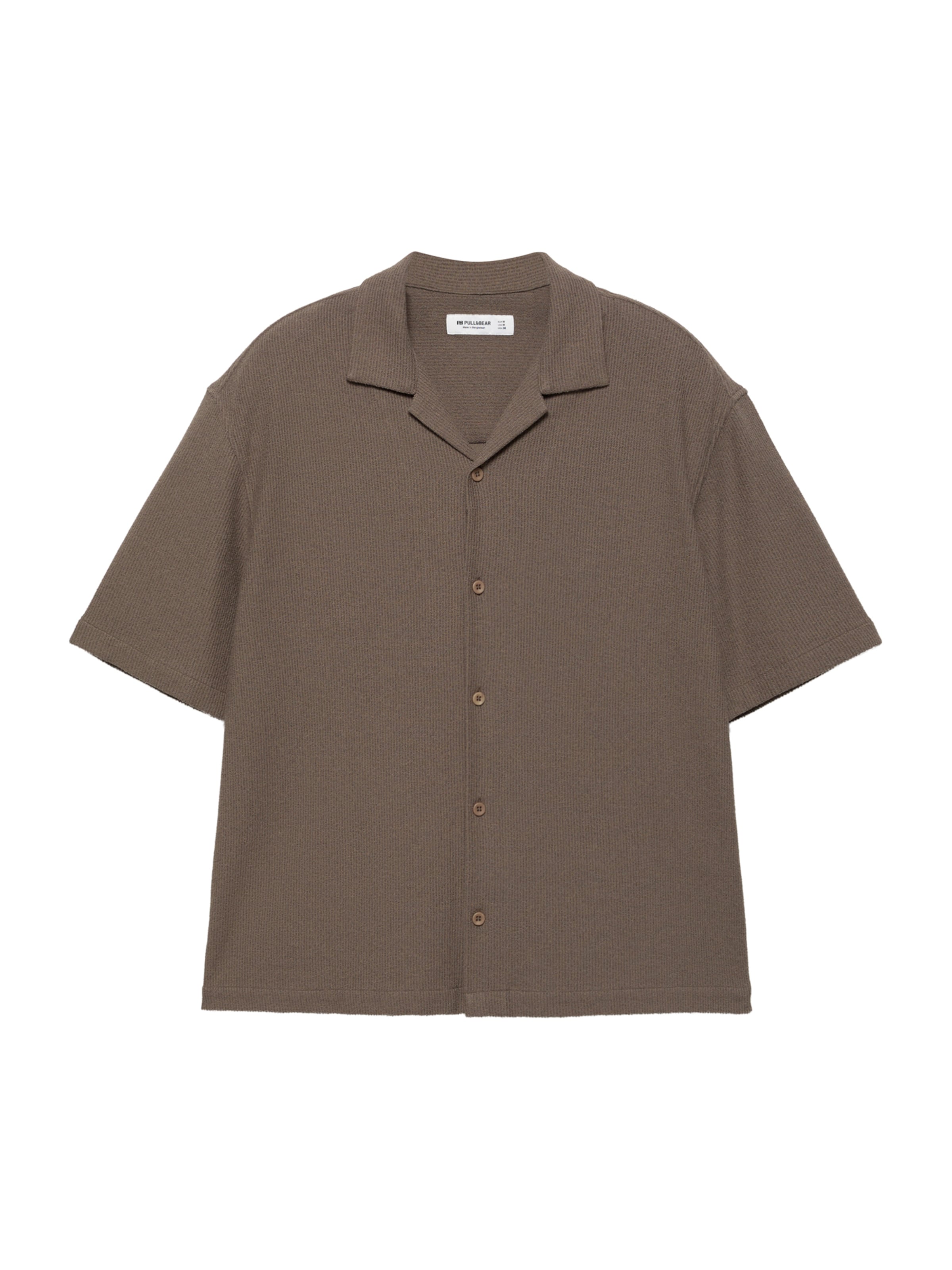 Pull&Bear Comfort fit Button Up Shirt in Brown: front