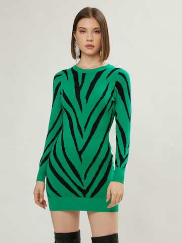 Influencer Πλεκτό φόρεμα σε πράσινο: μπροστά