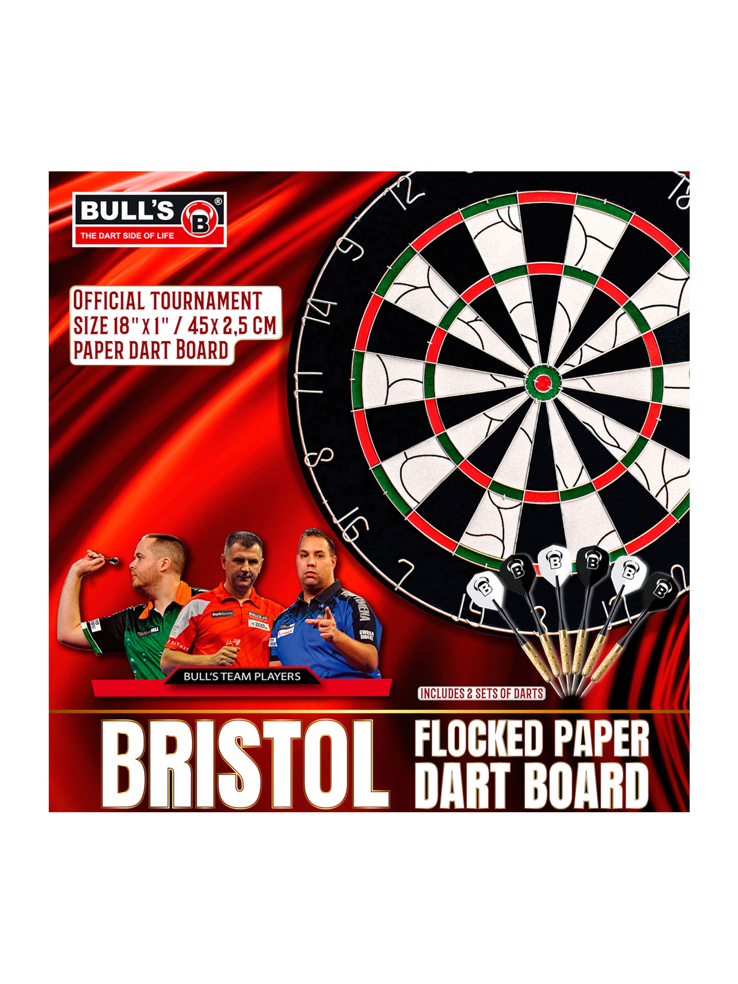 BULL'S Dartscheibe ' Bristol Flocked Paper Dartboard inkl. 2x Brass Anfänger-Set Turnier ' in Mischfarben: Vorderseite