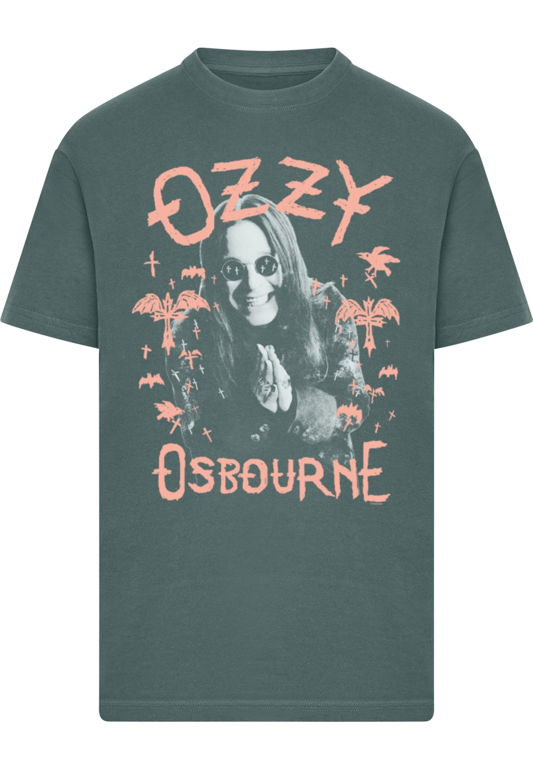 Merchcode Shirt 'Ozzy Osbourne - Pink Bat' in Green: front