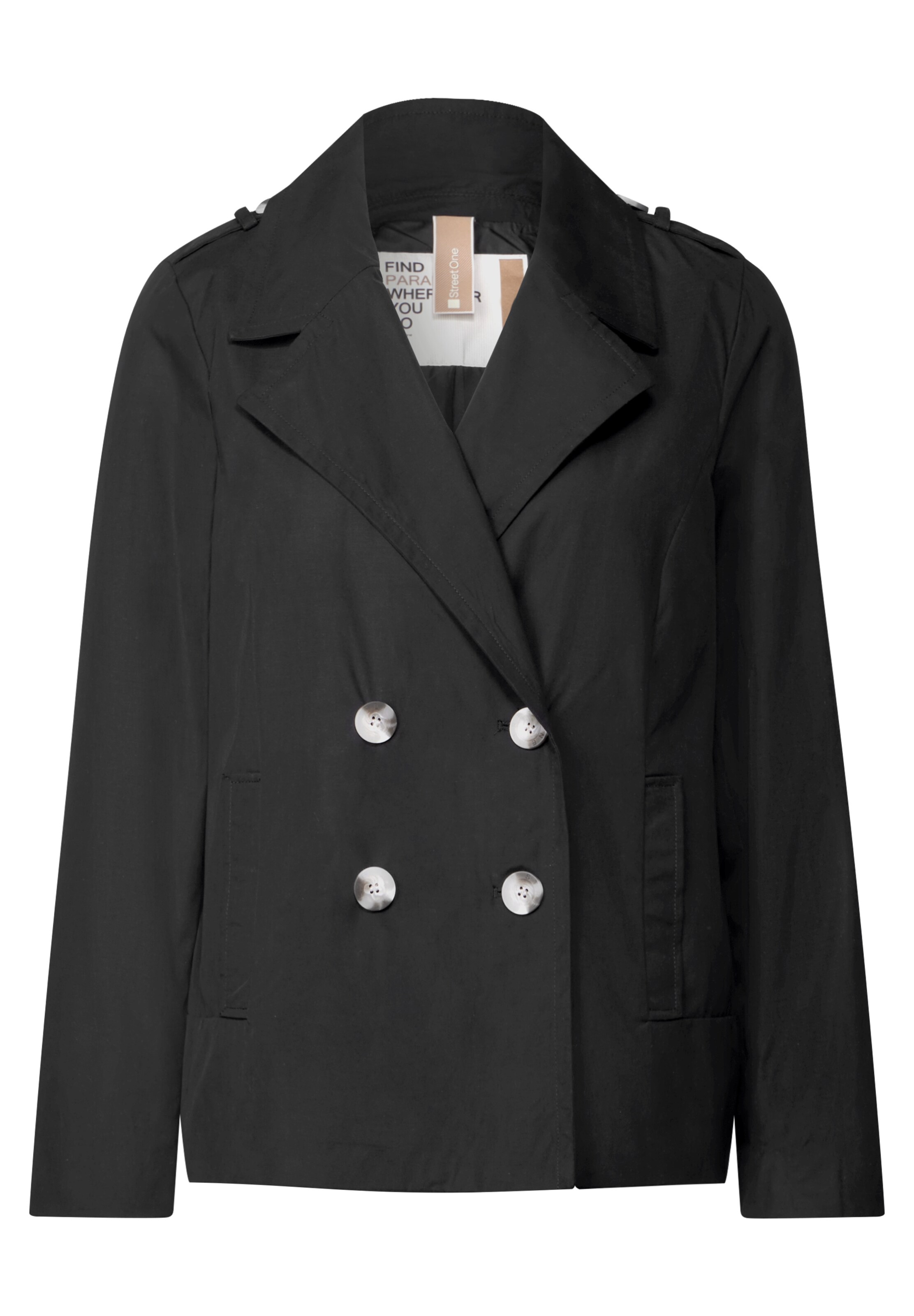 STREET ONE Doppelreihiger Trenchcoat in Schwarz: Vorderseite