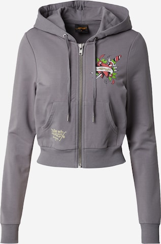 Ed Hardy - Sudadera con cremallera en gris: frente