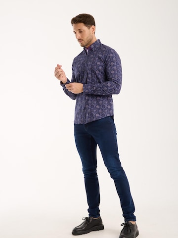 7Camicie - Ajuste estrecho Camisa de negocios 'Donatello Poplin' en azul