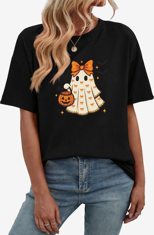 GORHEY Shirt 'Women's Short-Sleeve T-Shirt, Loose Fit with Halloween Ghosts Print' in Schwarz: Vorderseite