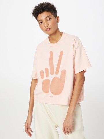 T-shirt Obey en rose : devant