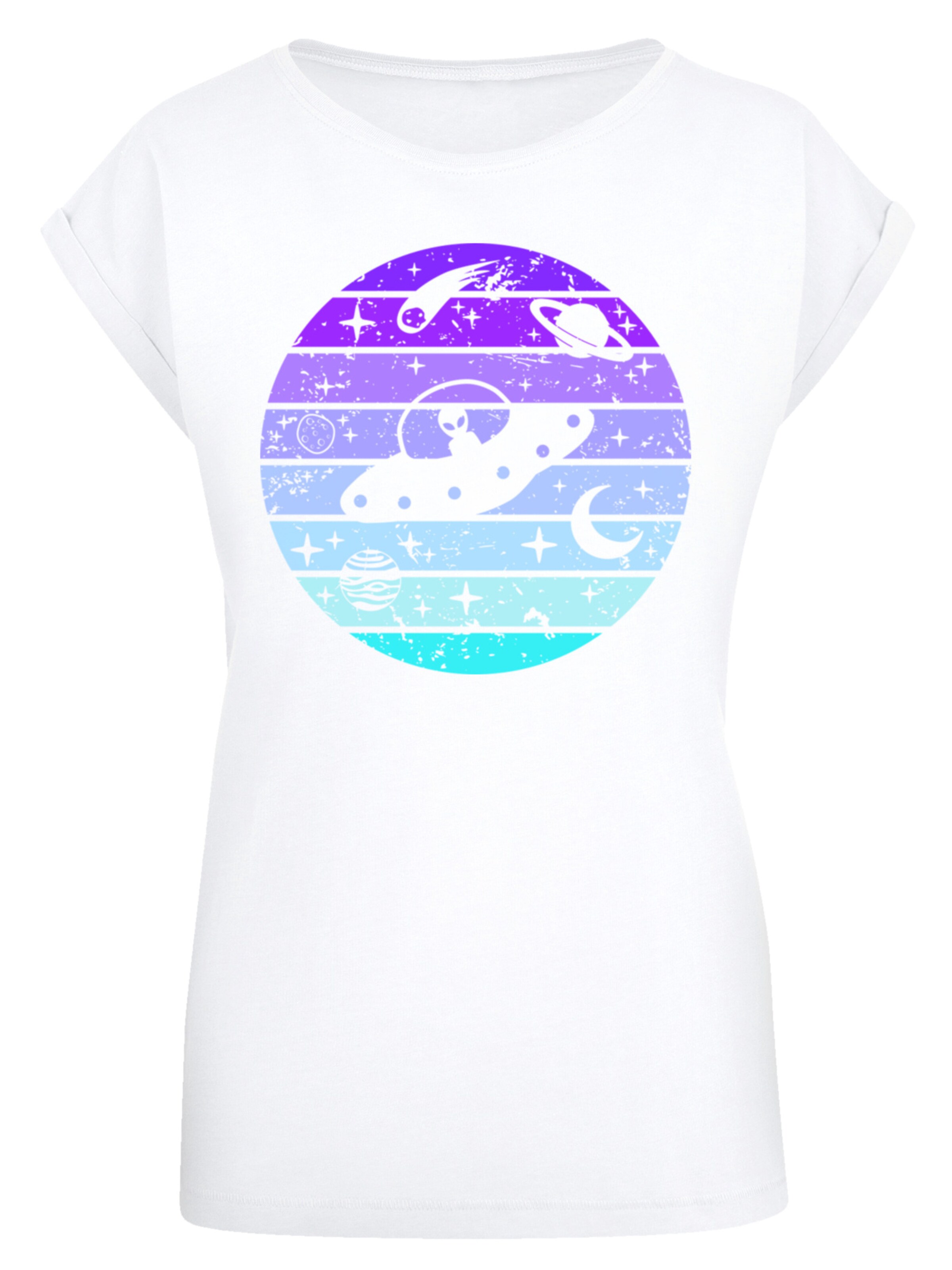 F4NT4STIC T-Shirt 'Retro Alien Weltraum Sonnenuntergang' in Weiß: Vorderseite