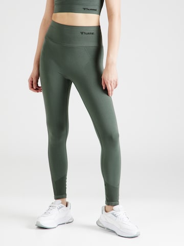 Skinny Pantalon de sport 'Tif' Hummel en vert : devant
