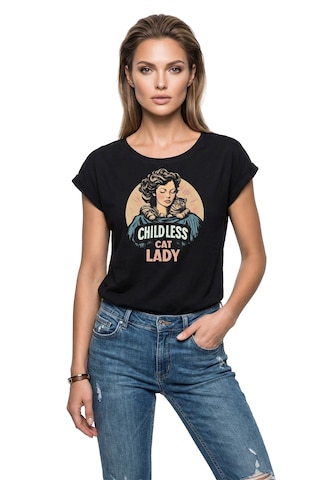 MAKAYA Shirt 'Childless Cat Lady' in Black: front