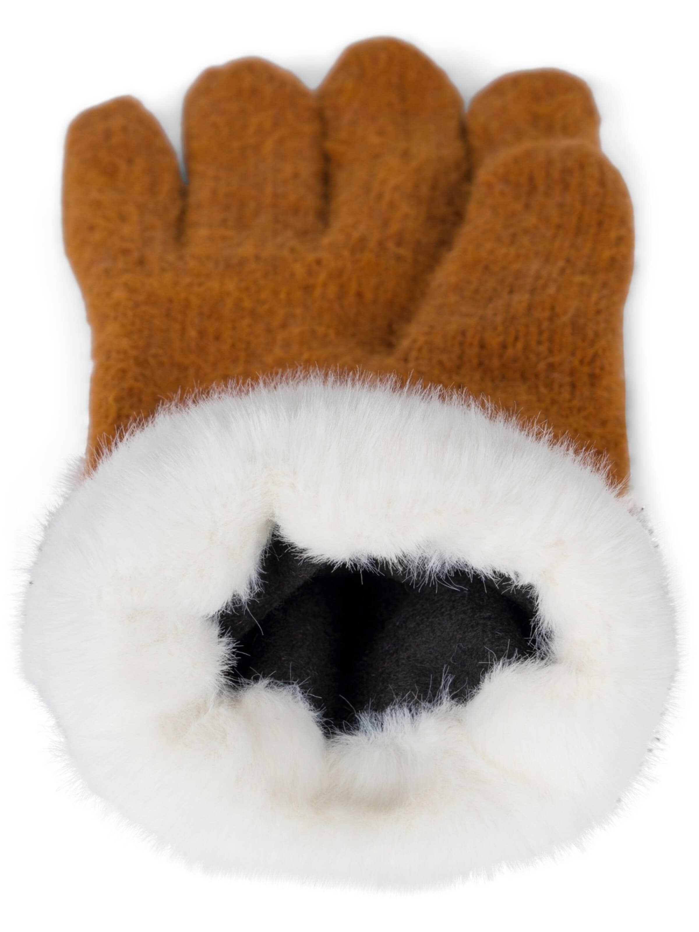 styleBREAKER Fingerhandschuhe 'Strickhandschuhe mit Reiskornmuster und Fleece'‌‌‌‌‌‌ in Braun
