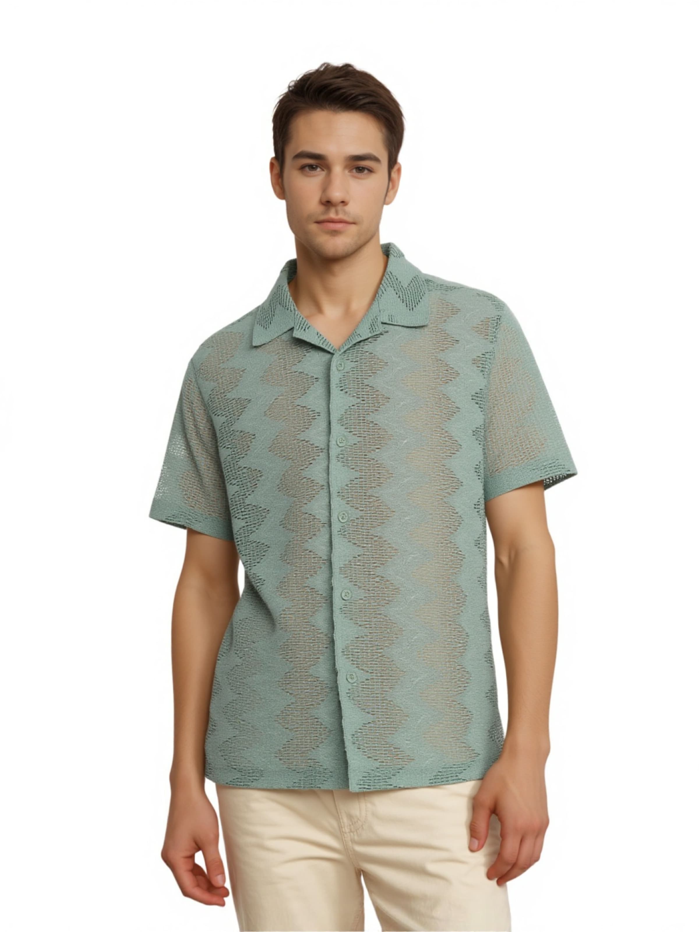 GUESS Regular fit Overhemd 'Lattice' in Groen: voorkant