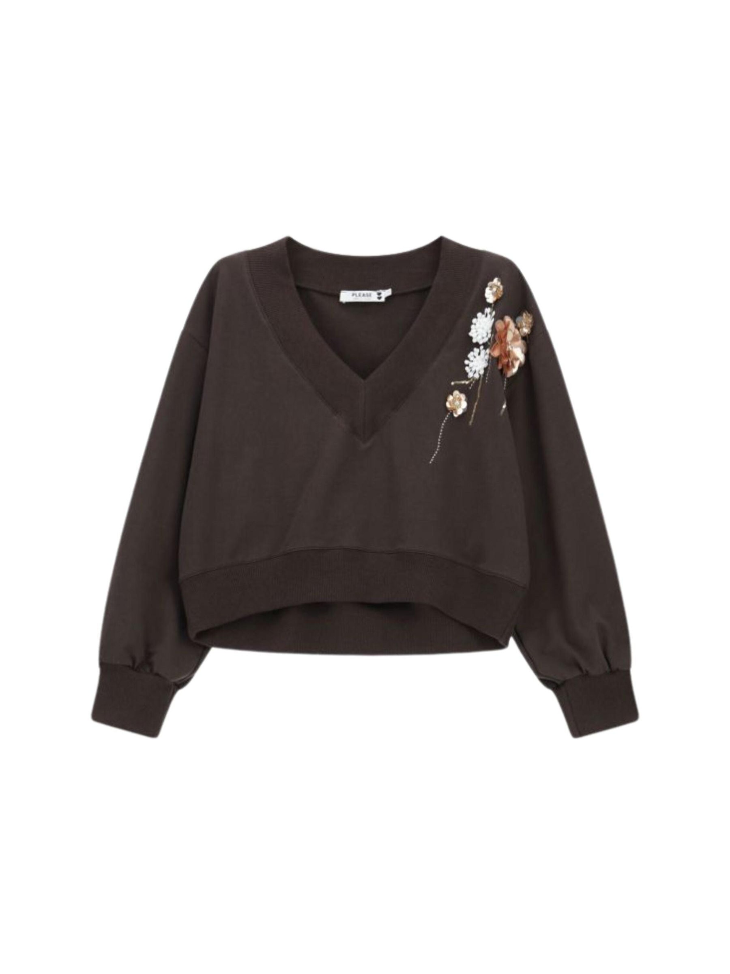 PLEASE Sweater 'PLEASE FELPA FELPA' in Brown: front