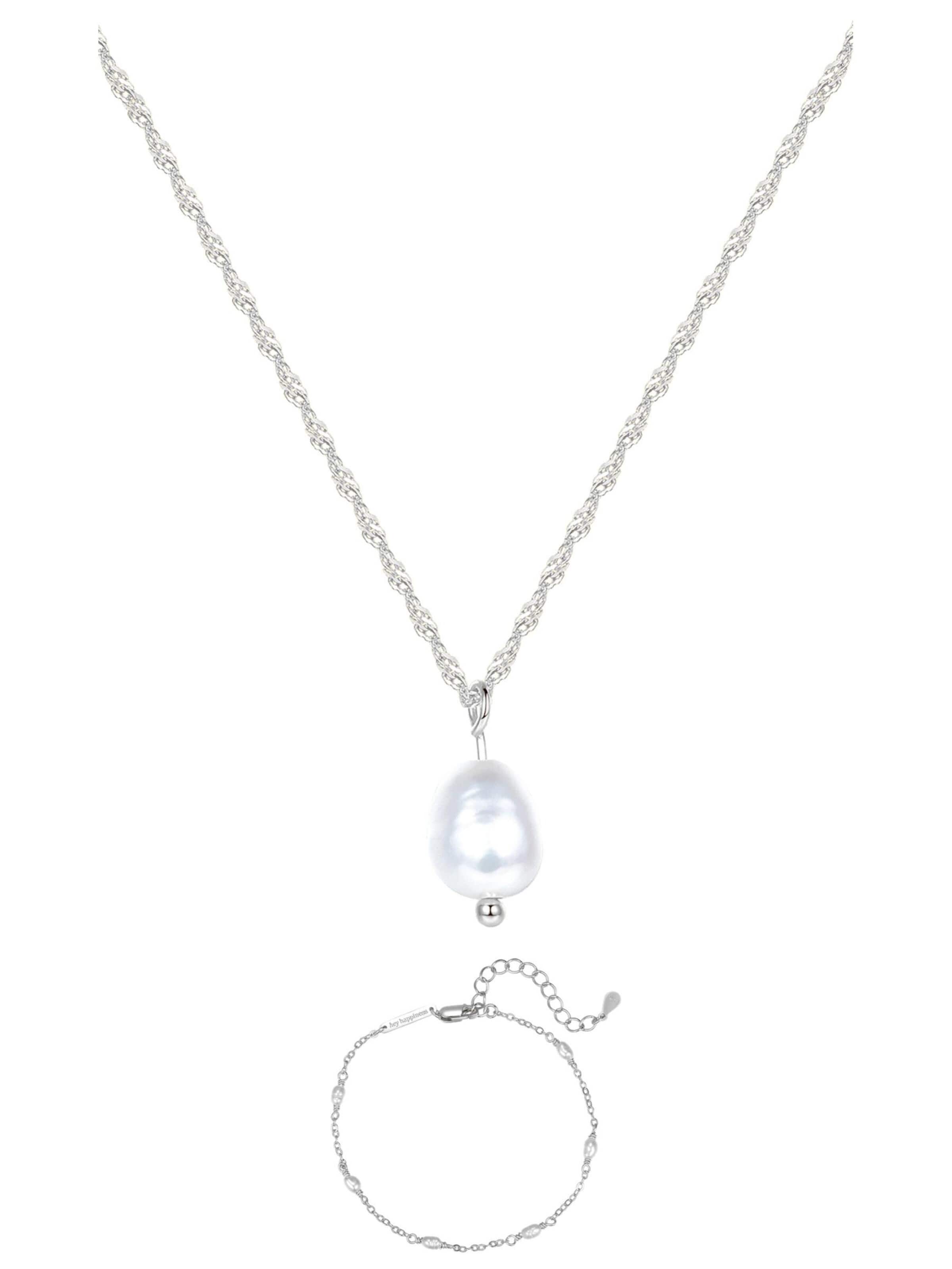 Hey Happiness Sieraden set 'Baroque Pearl Necklace & Pearl Bracelet Set' in Zilver