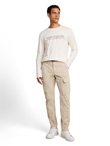 TOM TAILOR - Tapered Calças cargo 'Tyler' em bege