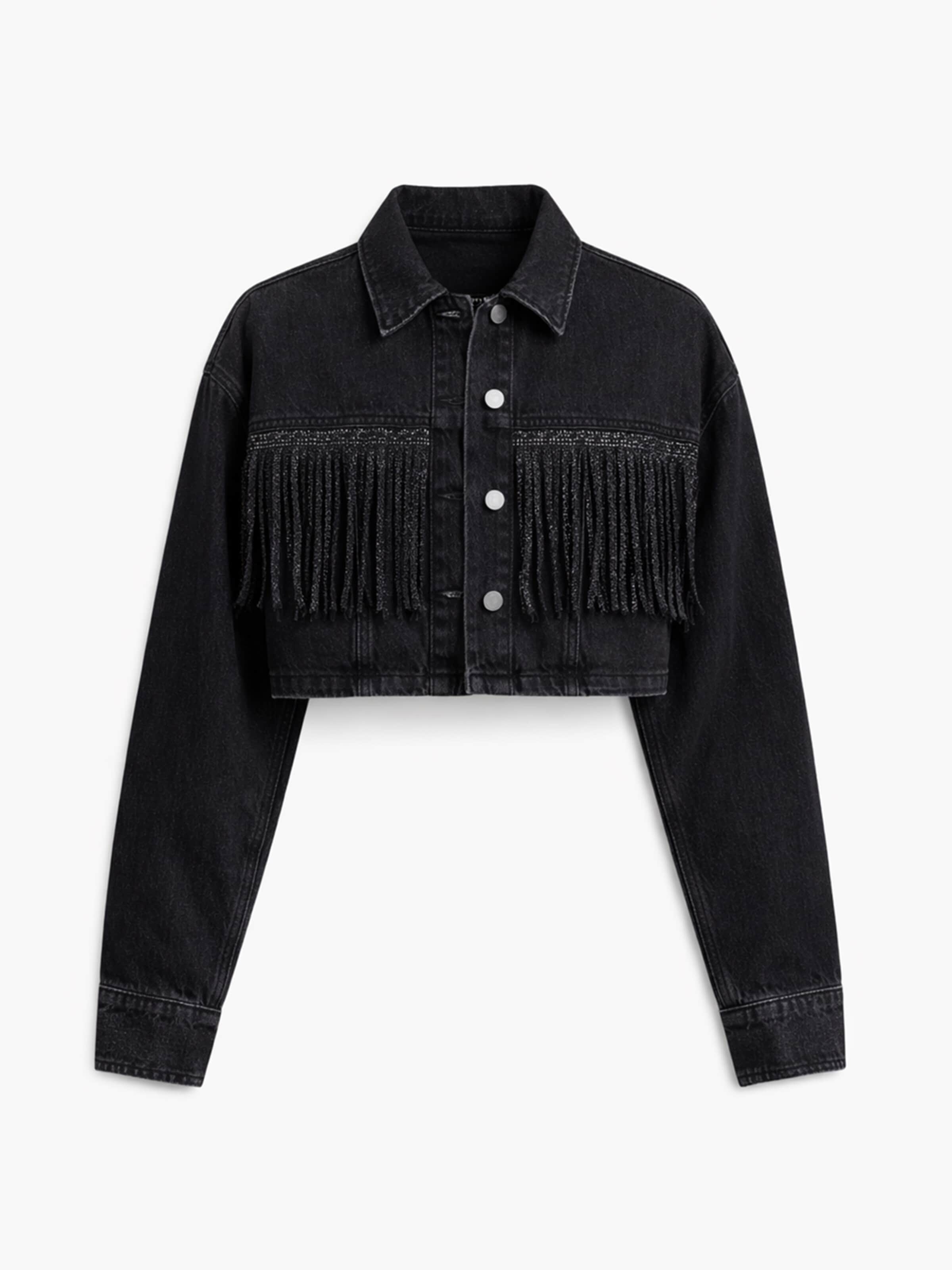 Gilet 'RHINESTONE CROPPED DENIM JACKET' IT'S BASIC en gris : devant