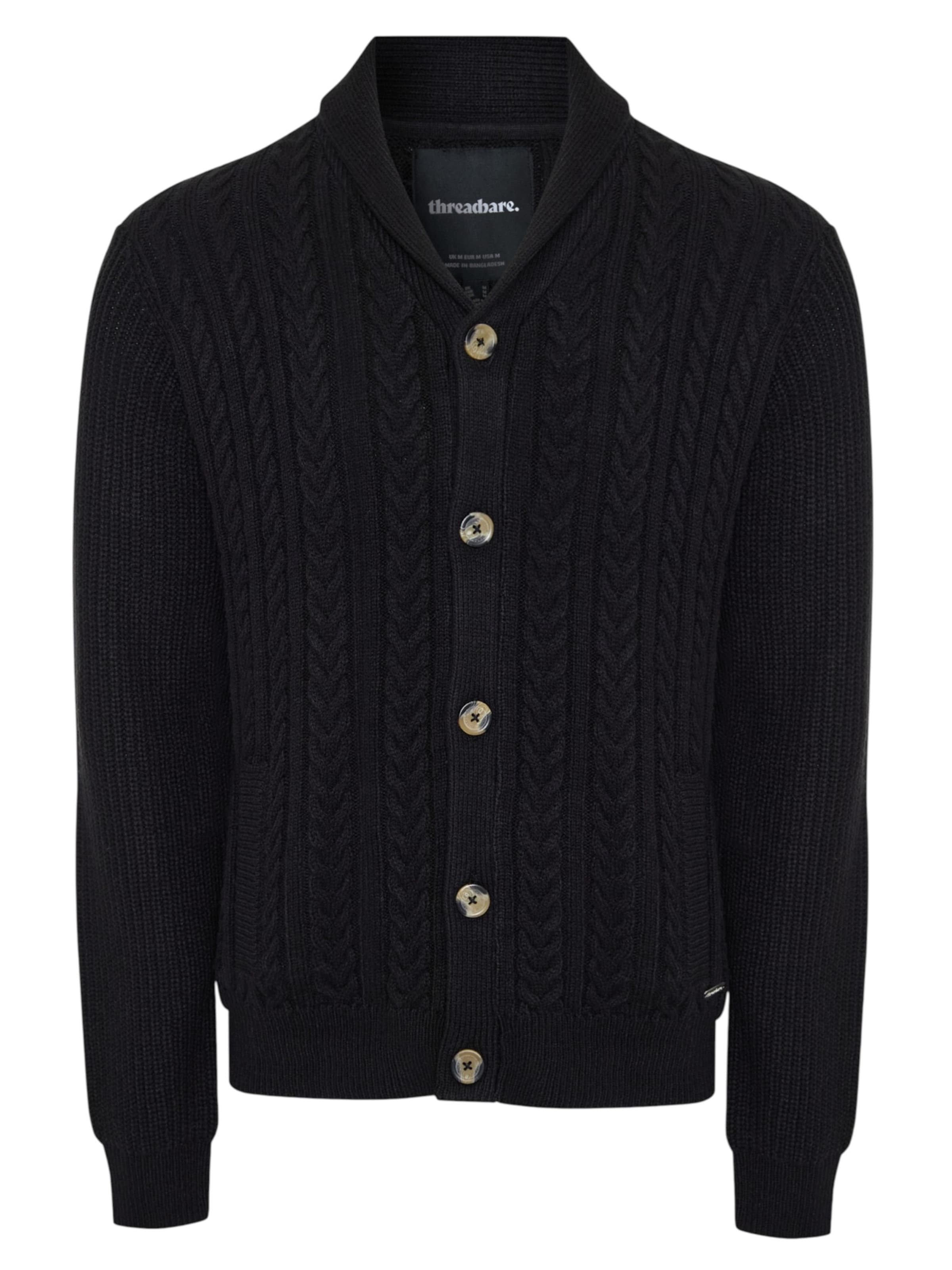 Threadbare Strickjacke 'Finchley' in Schwarz: Vorderseite