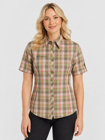 deproc Athletic button up shirt 'Outdoorbluse Copper Damen Kurzarmbluse kariert Funktionsbluse' in Green: front