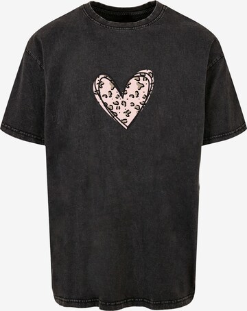 Merchcode Shirt 'Valentines Day - Leopard Heart' in Zwart: voorkant