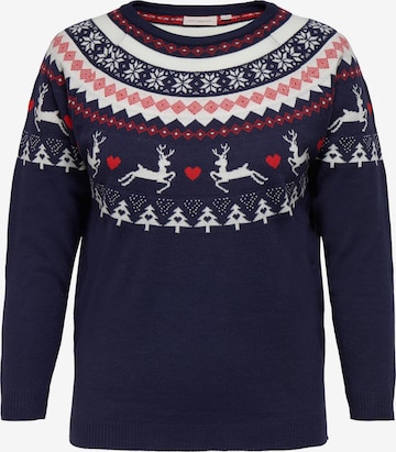 ONLY Carmakoma Sweater 'X-mas' in Blue: front