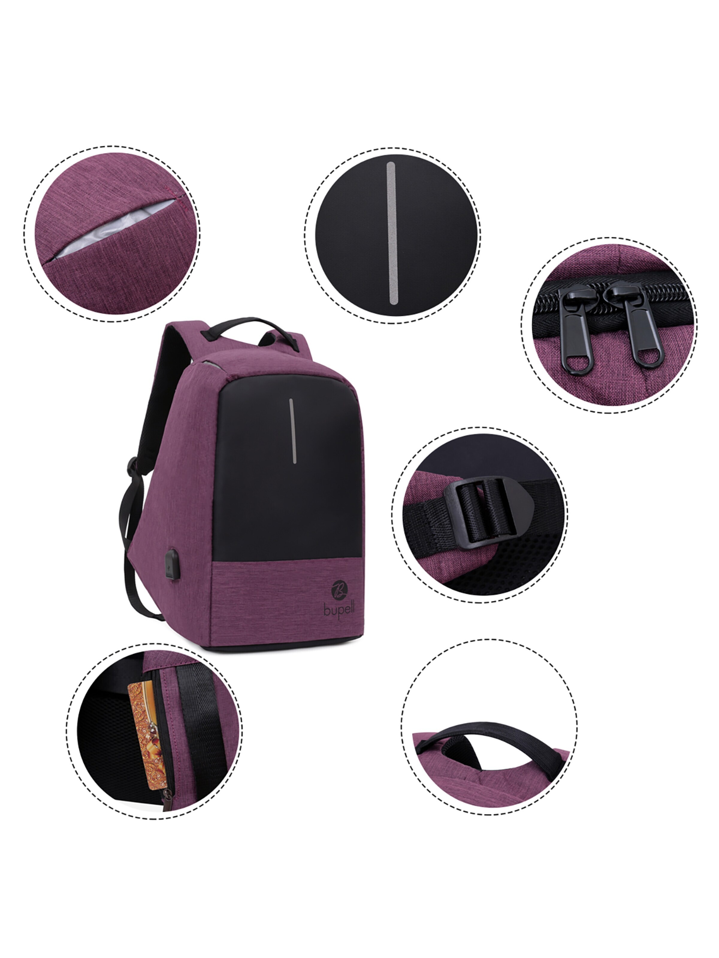 bupell Backpack 'Laptop & Anti-Diebstahl' in Purple