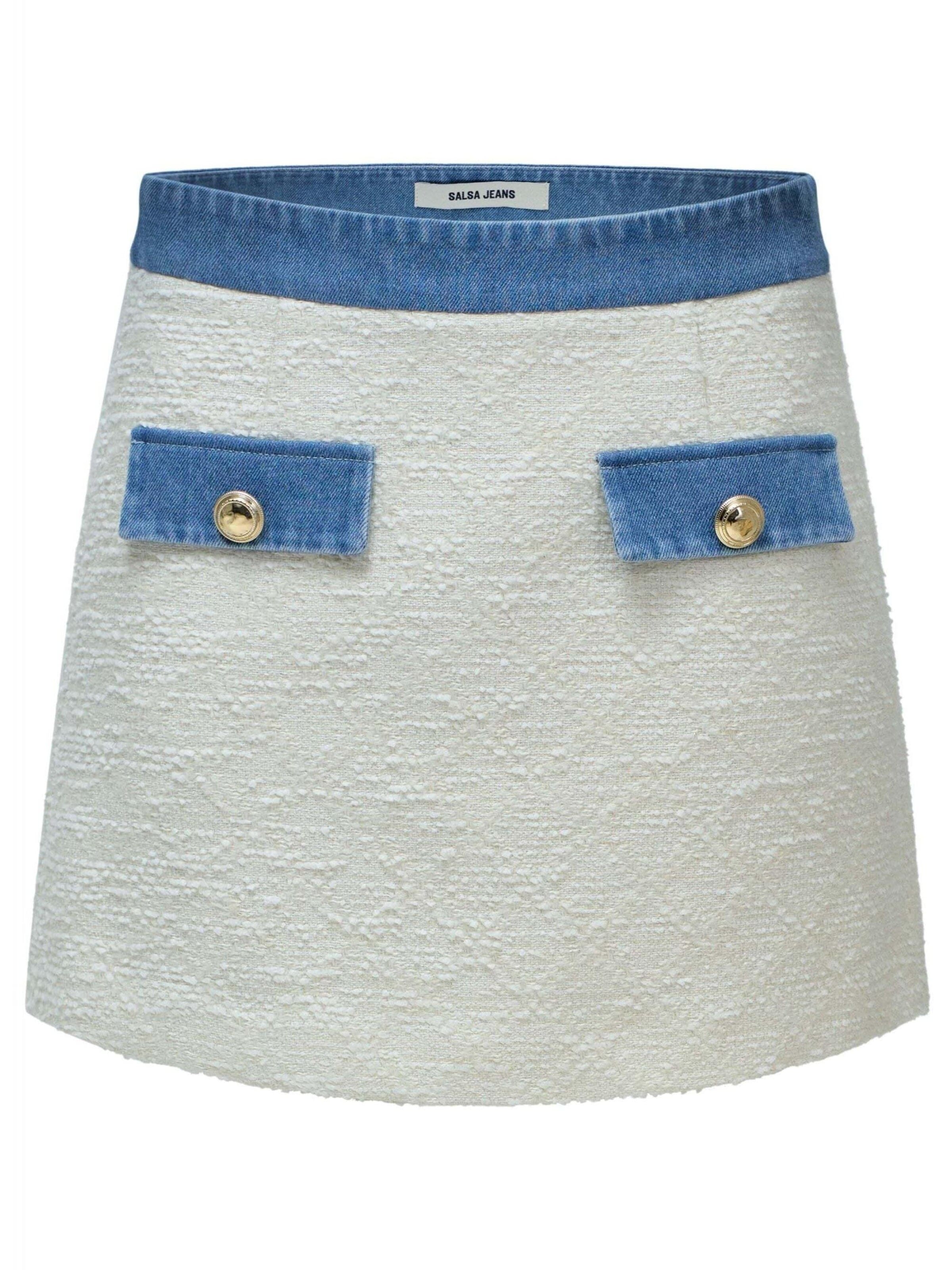 Salsa Jeans Slimfit Hose 'Tweed Skort With Denim Belt'‌‌‌‌‌‌‌ in Weiß: Vorderseite