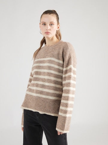 PIECES Sweater 'LINE' in Brown: front