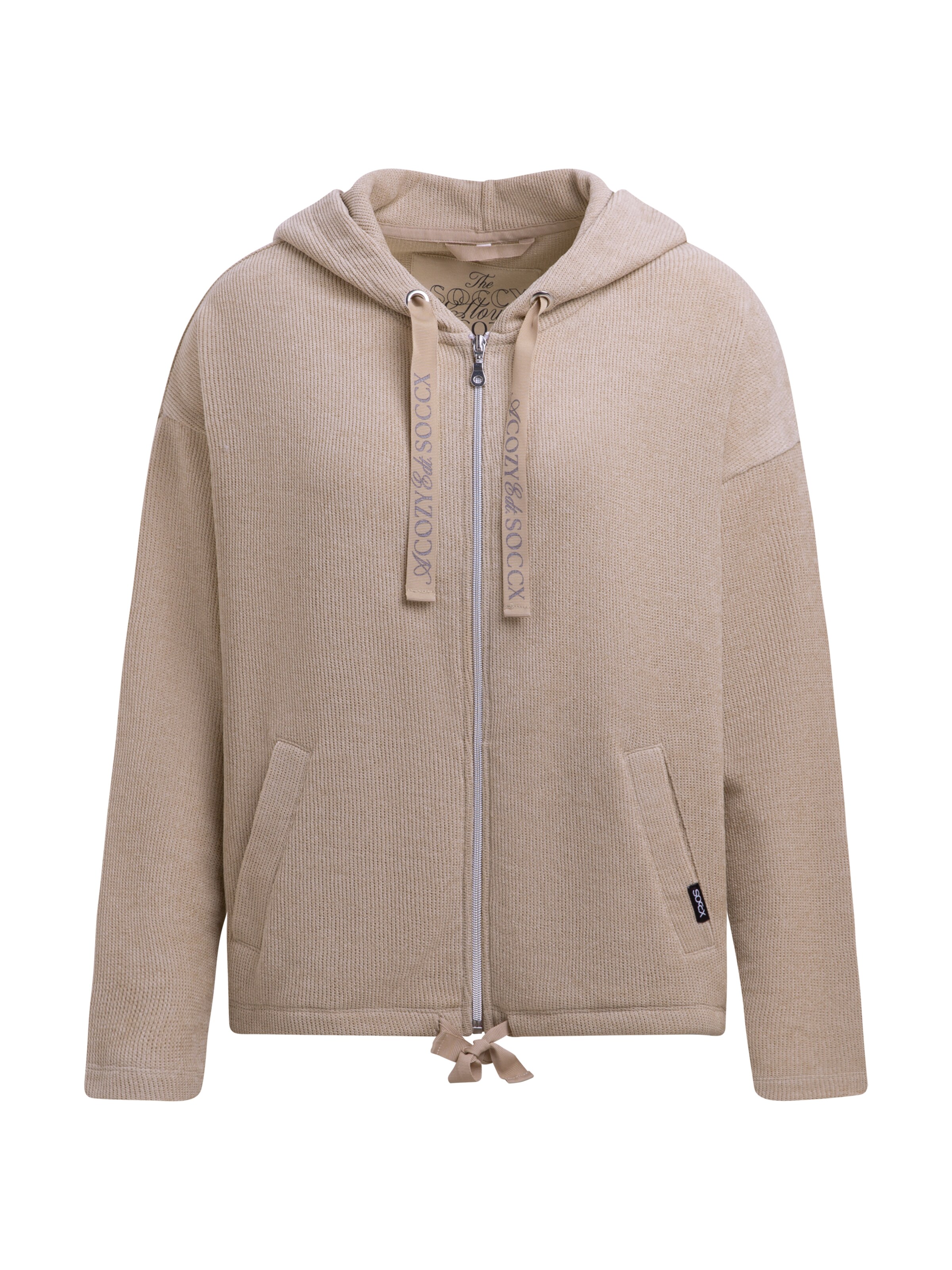 Soccx Oversize Sweatjacke aus Ripp Samt mit Kapuze in XS in hellbraun, Produktansicht