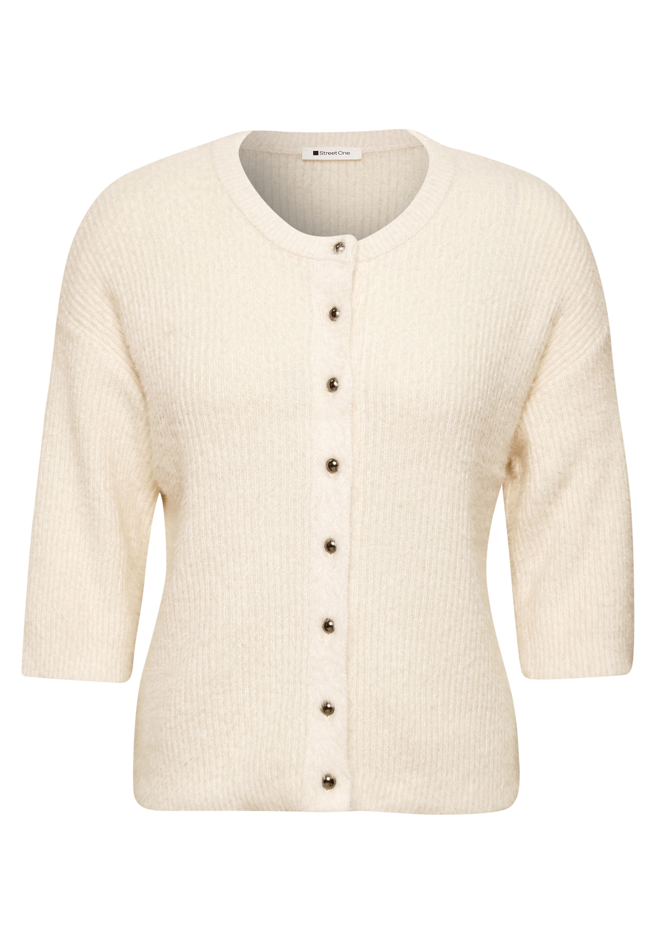 STREET ONE Kuscheliger Halbarm Cardigan mit Rundhals in Beige: Vorderseite