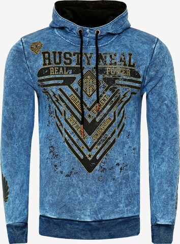 Rusty Neal Sweatshirt mit Oil Washed Front Print in Blau: predná strana