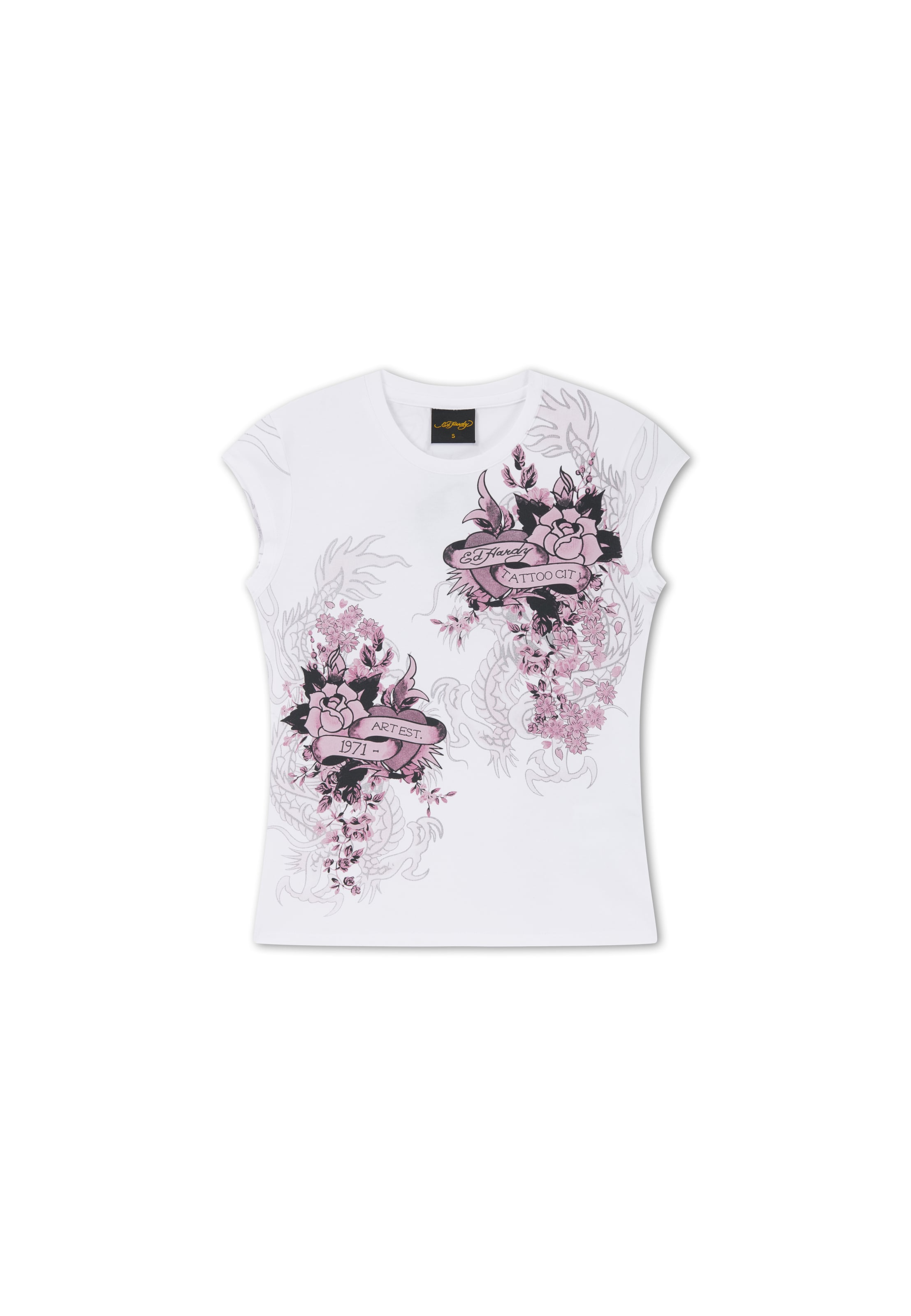 T-shirt 'Tattoo City' Ed Hardy en blanc : devant