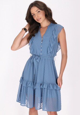 Abito camicia di faina in blu: frontale