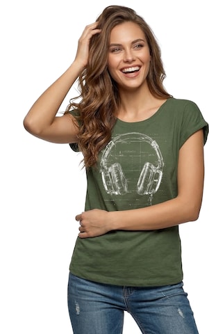 MAKAYA Shirt 'Blue Print Headphone' in Green: front