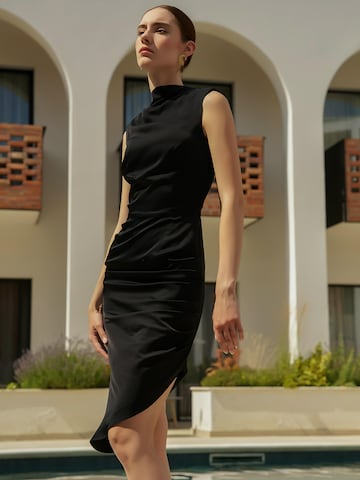 AVENUE N°29 Dress 'Cowl Neckline Asymmetric Midi Dress' in Black