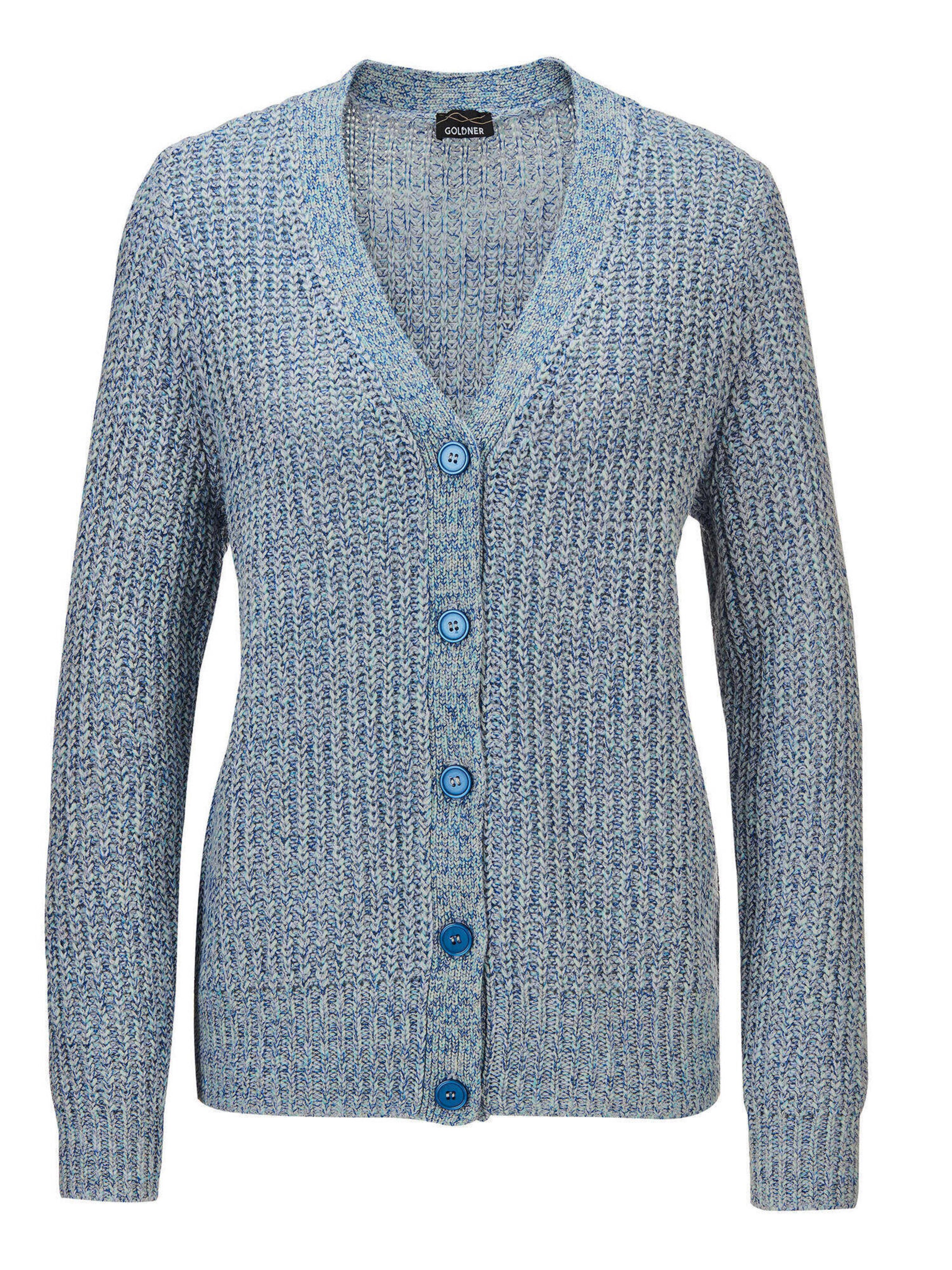 Goldner Strickjacke in Blau: Vorderseite