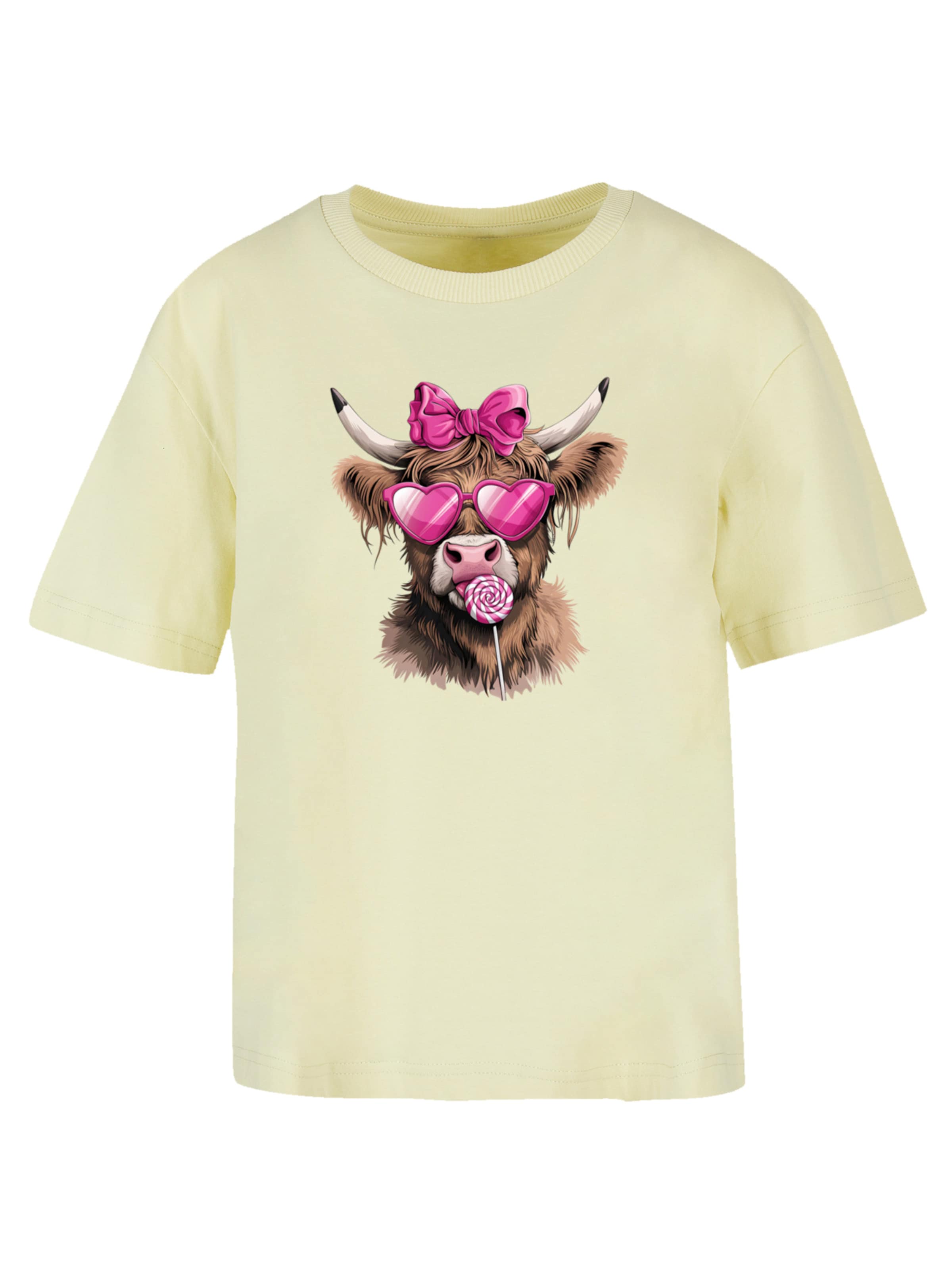 F4NT4STIC Shirt 'Highland Cow Valentinstag Sonnenbrille' in Yellow: front