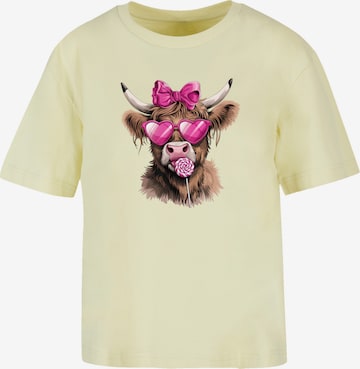 F4NT4STIC Shirt 'Highland Cow Valentinstag Sonnenbrille' in Yellow: front