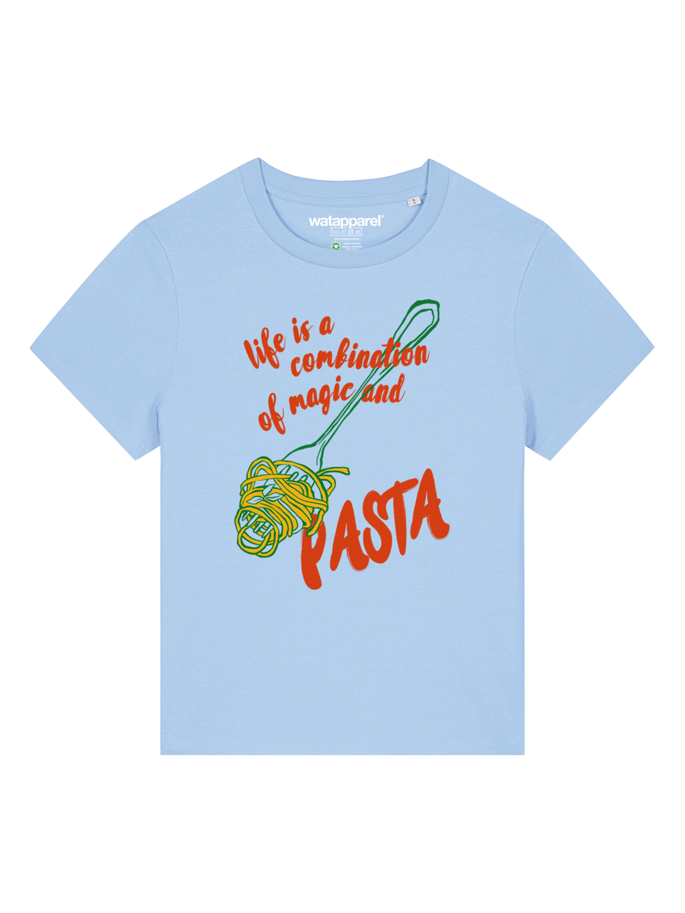 Watapparel T-Shirt 'Magic And Pasta' in hellblau / gelb / grün / rot, Produktansicht