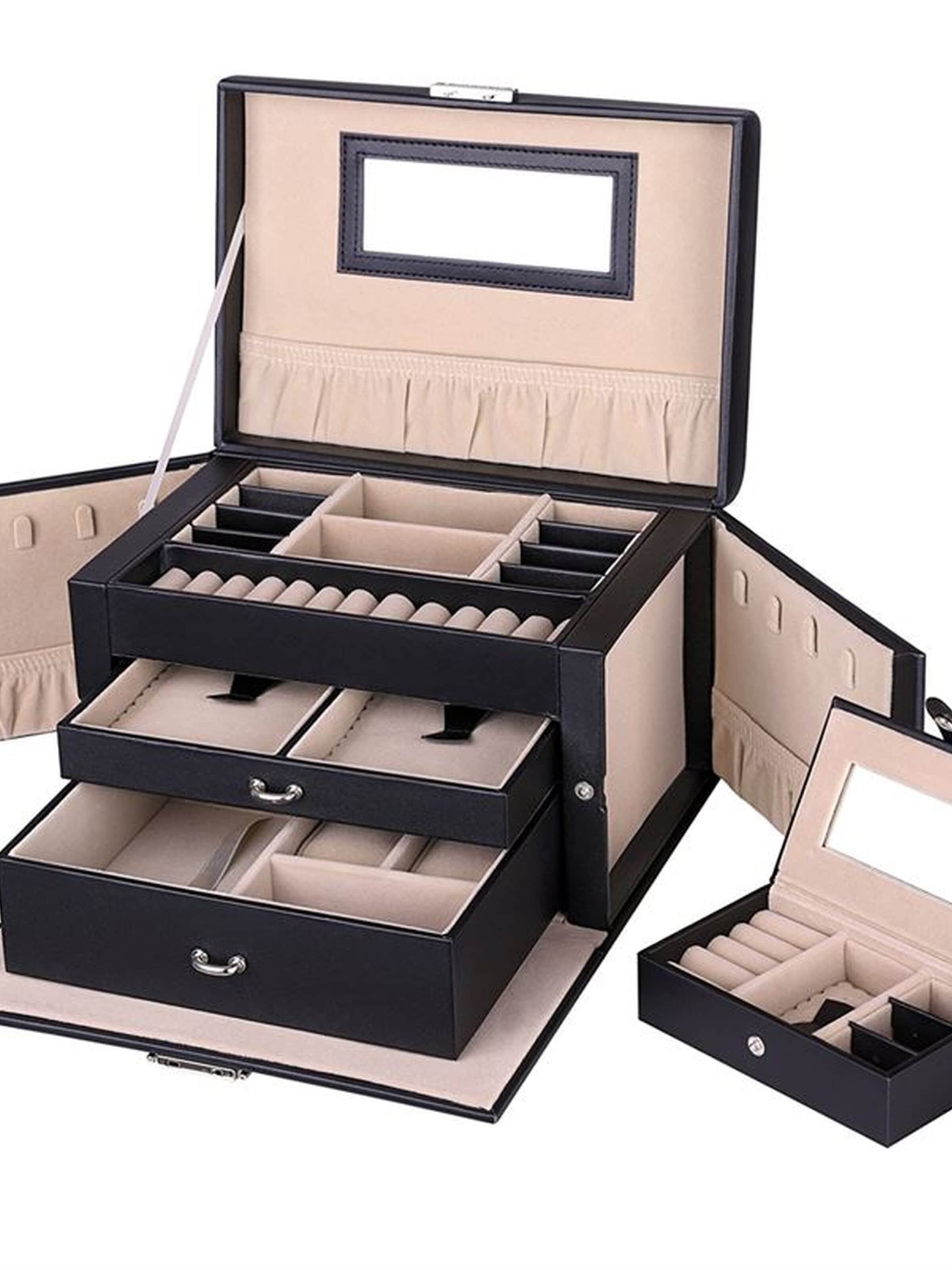 Boîte à bijoux 'Leather Jewelry Box with 20 Compartments - Black' UNIQ Beauty en noir