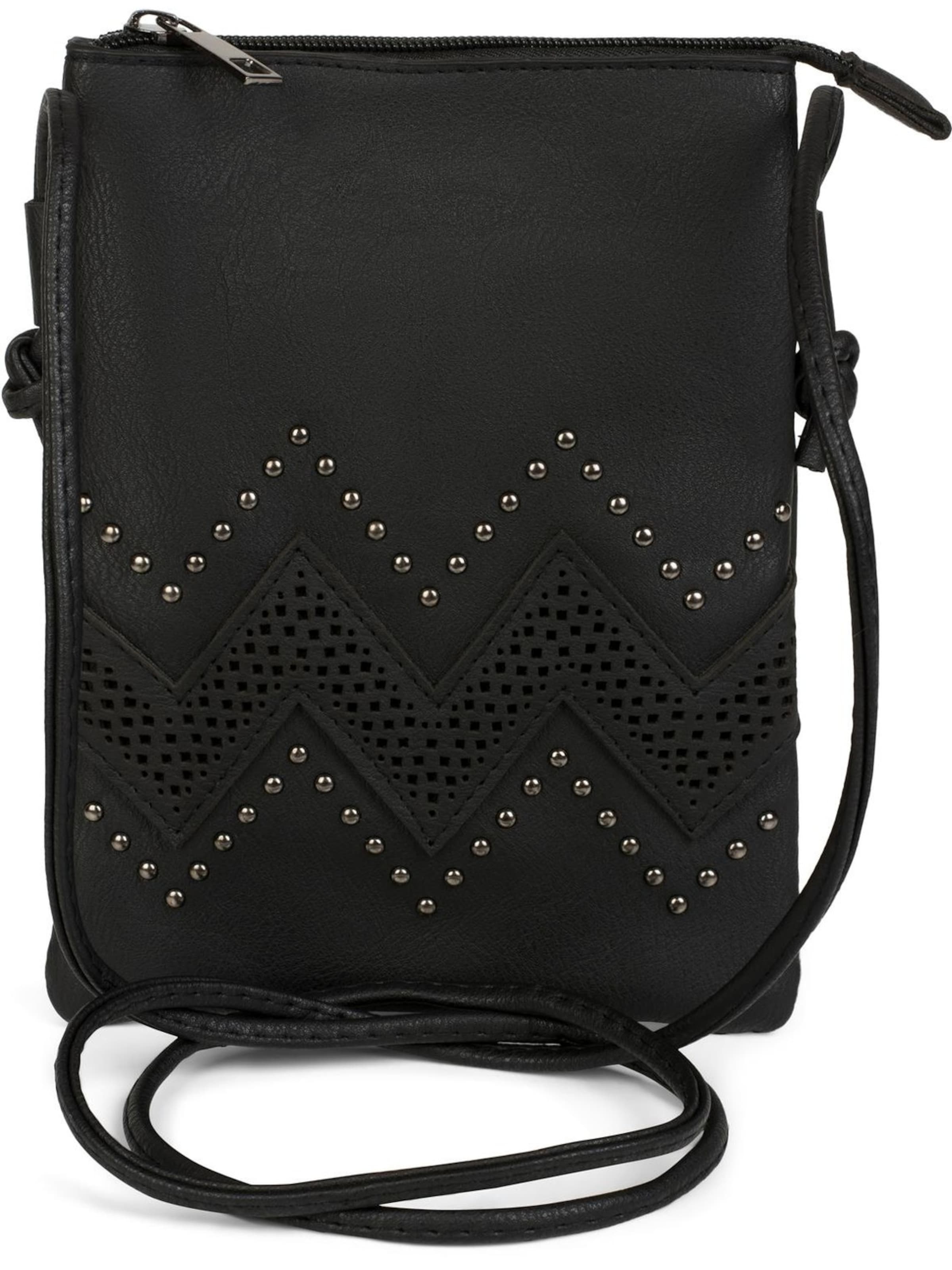 styleBREAKER Umhängetasche 'Mini Umhängetasche ZickZack Cutout Nieten'‌‌‌‌‌‌‌‌‌‌ in Schwarz: Vorderseite