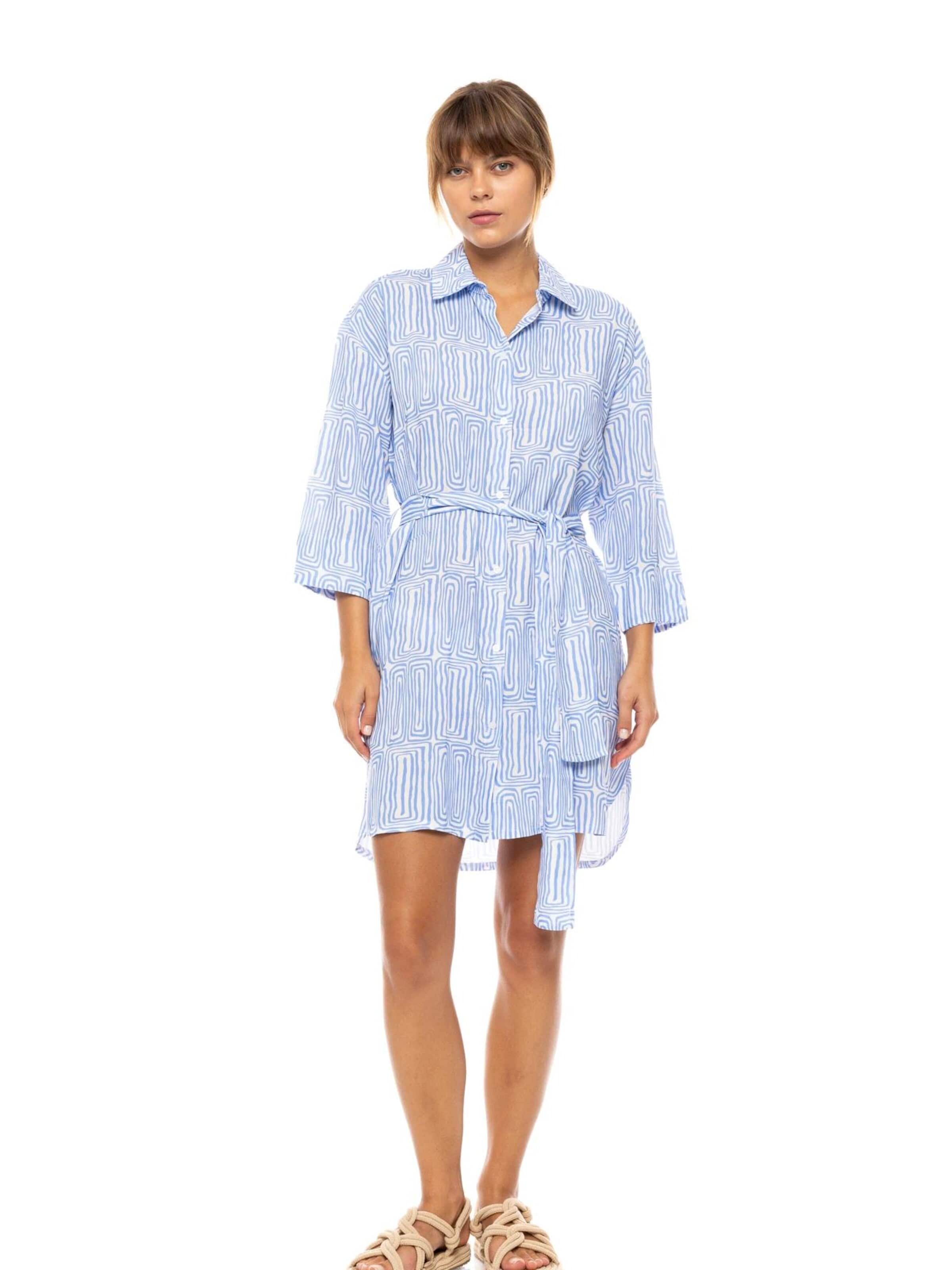 Pink Label Μπλουζοφόρεμα 'BEACHWEAR ICE BLUE GEO' σε μπλε: μπροστά