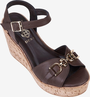 Desa - Sandalias de dedo 'DESA Damen-Keilsandalen aus Leder mit goldenen Details' en marrón: frente