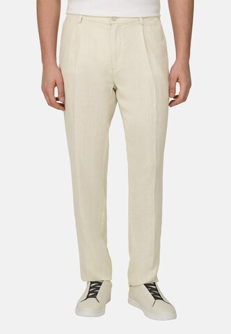 Boggi Milano Slimfit Bandplooibroek in Beige: voorkant