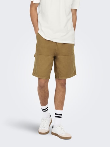 Only & Sons Loose fit Pants 'ONSEdge' in Brown: front