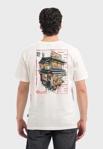 Oldskull Shirt 'Asian Neo Tokyo Floating Izakaya Graphic' in White