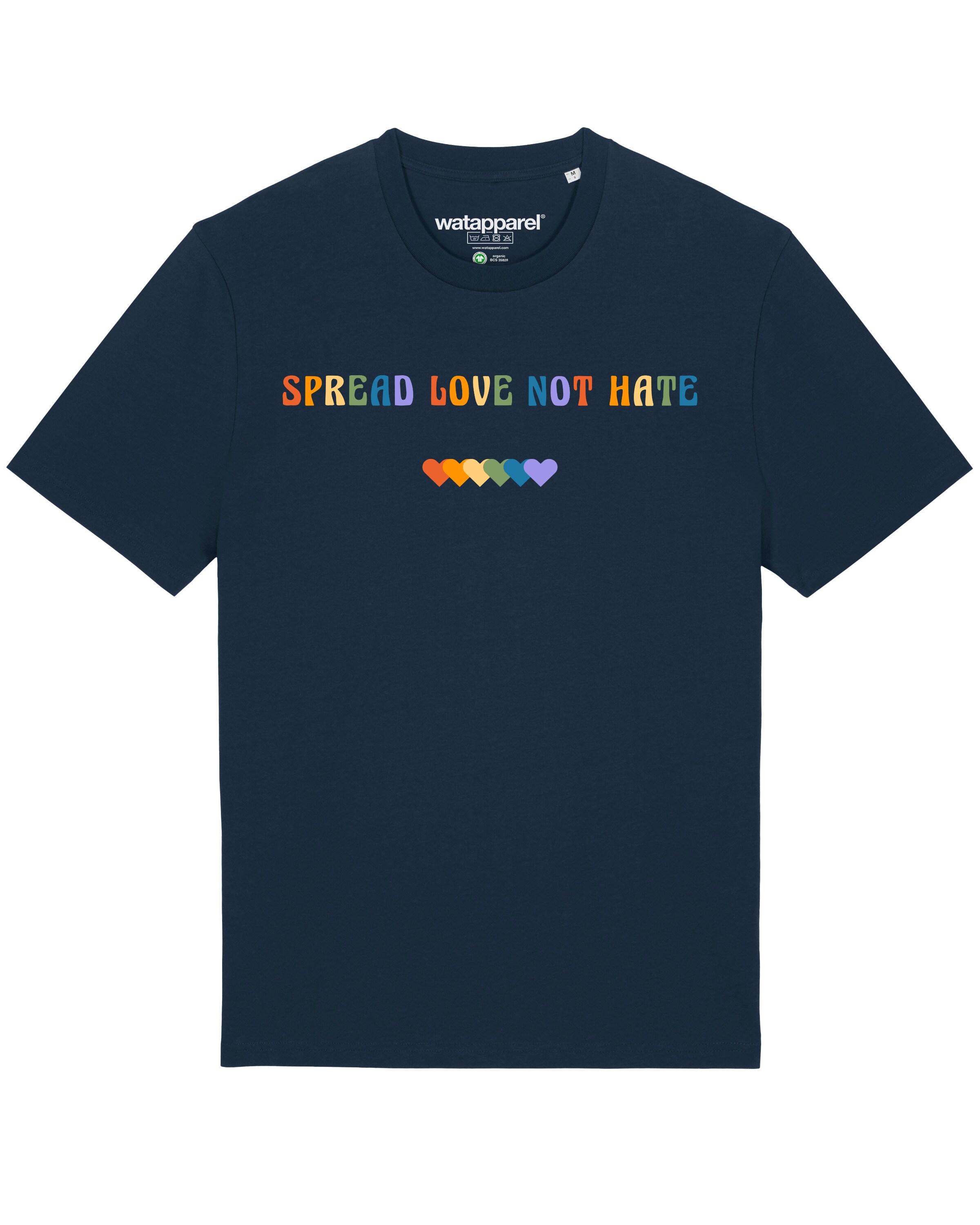 T-Shirt ' Spread Love not Hate ' Watapparel en bleu : devant