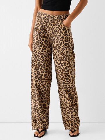 Loosefit Pantalon Bershka en beige : devant